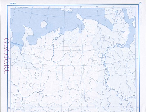 Контурная карта Урала. Большая подробная контурная карта Урала