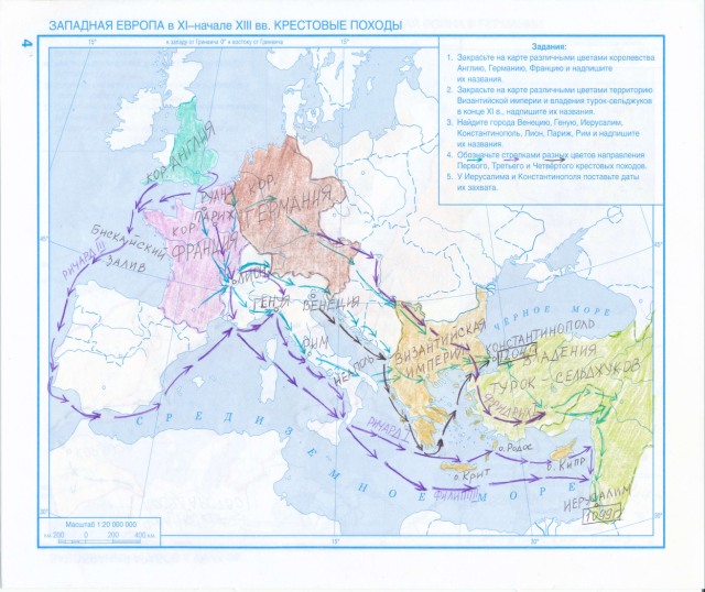 Крестовые походы - готовая контурная карта. Территория Византийской империии владения турок-сельджуков