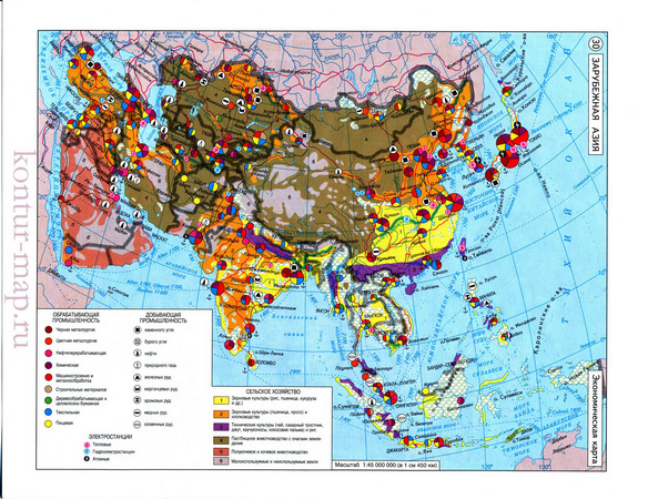 Экономическая карта Зарубежной Азии. Большая современная карта экономикиЗарубежной Азии