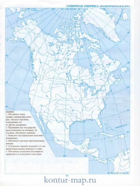 Контурная карта Северной Америки. Политическая контурная карта СевернойАмерики с заданиями