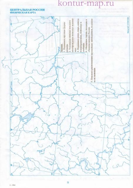 Контурная карта центральной России. Центральная Россия - контурная карта,физическая карта